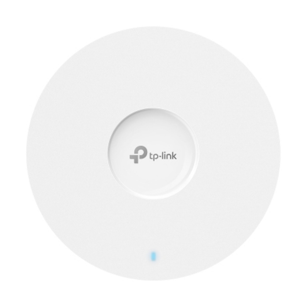 Access point TPLINK Omada EAP653 con diseño circular blanco y tecnología Wi-Fi 6 dual band AX3000