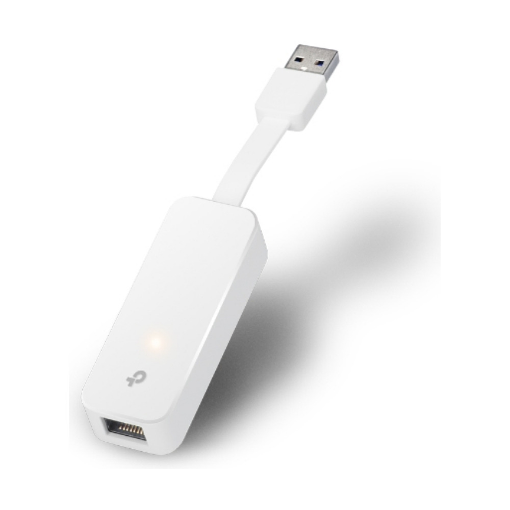 Adaptador de red Ethernet TP-Link UE300 con conexión USB 3.0 y puerto RJ45 para velocidad Gigabit