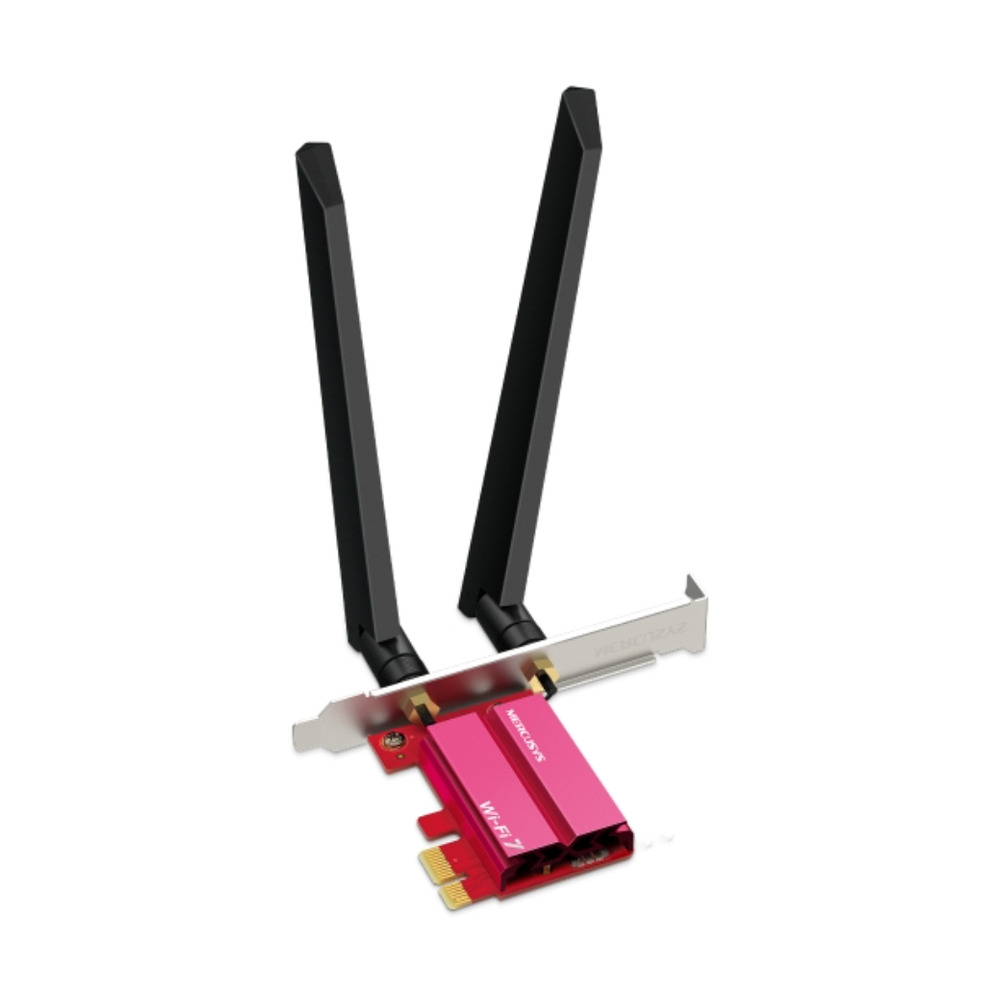 Adaptador PCI Express TPLINK MA47BE con Wi-Fi 7 tri-band y Bluetooth, equipado con dos antenas externas para mejor señal