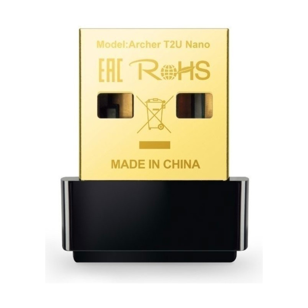 Adaptador de red WiFi y Bluetooth TPLINK Archer T2UB Nano con conector USB dorado para conexión inalámbrica dual band