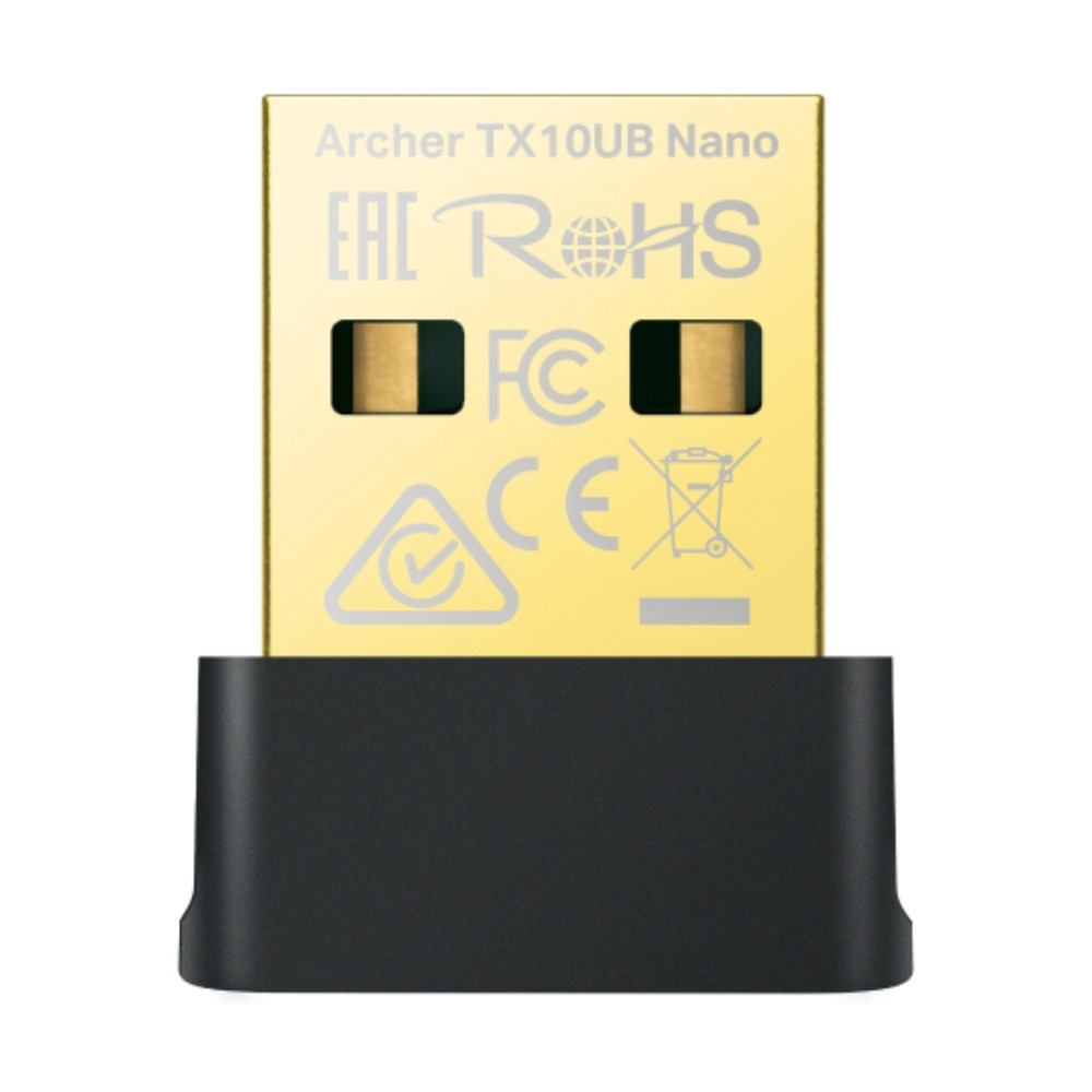 Adaptador de red WiFi TPLINK Archer TX10UB Nano con conexión USB, Wi-Fi 6 y Bluetooth 5.3 en vista frontal