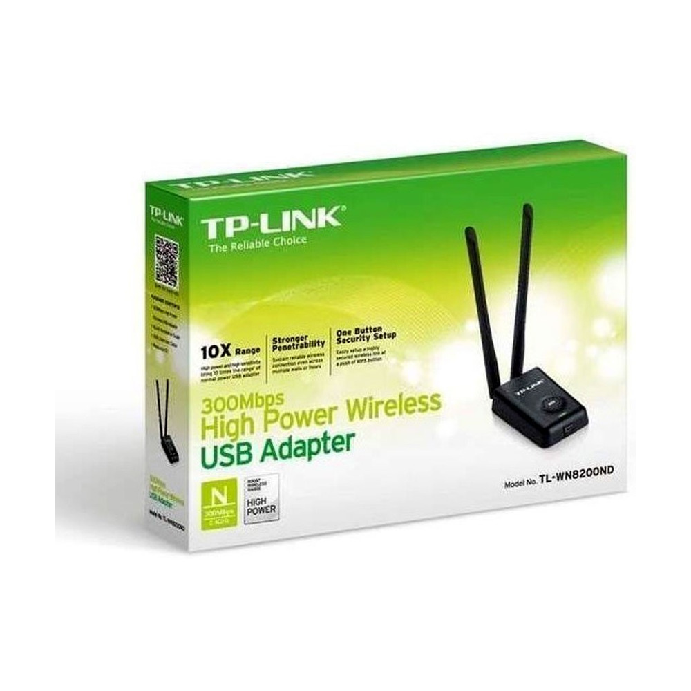 Caja del adaptador de red WiFi TP-LINK TL-WN8200ND con alta ganancia y velocidad de 300Mbps para conexión inalámbrica