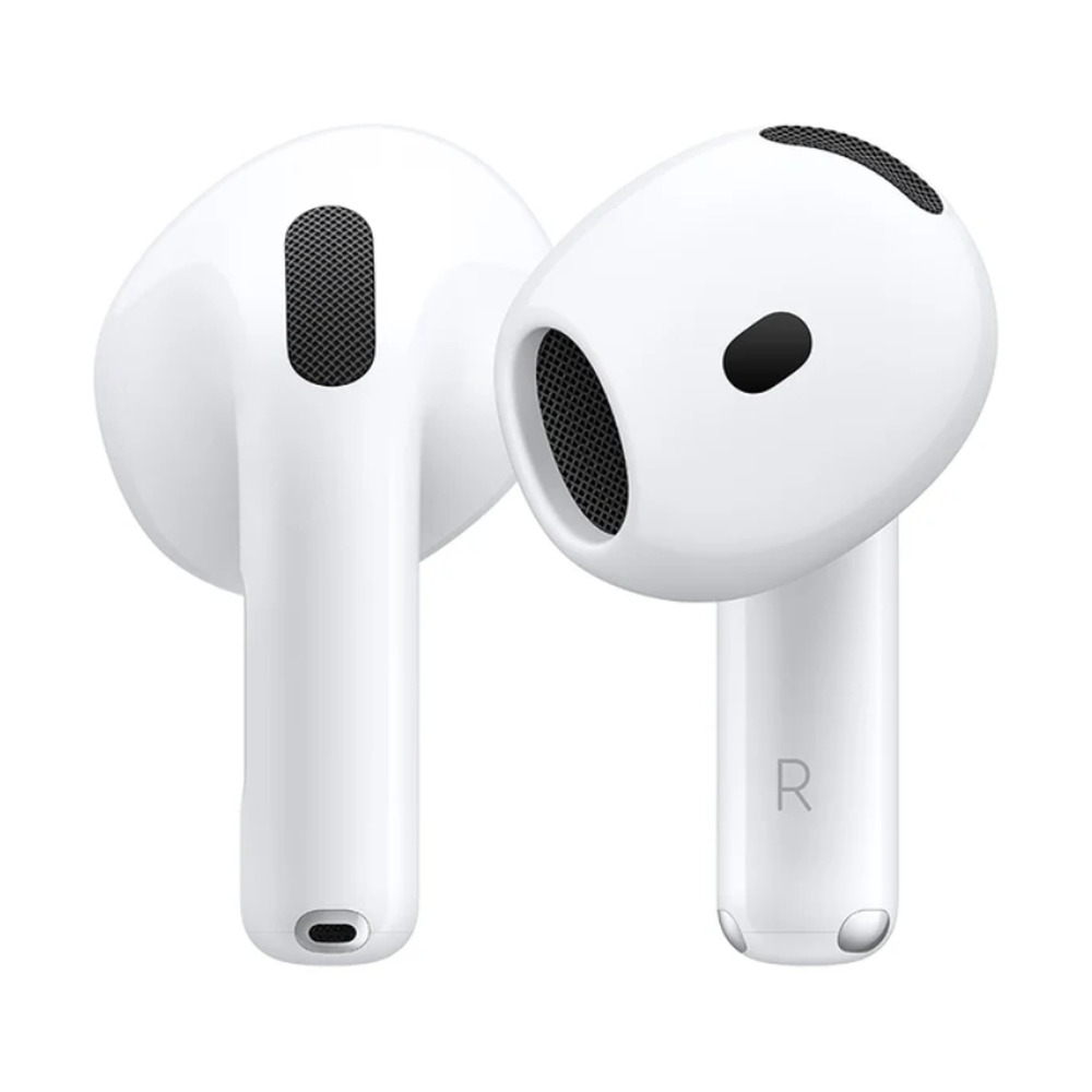 Audífonos Apple AirPods 4 modelo MXP93AM/A con cancelación activa de ruido en color blanco vistos de frente