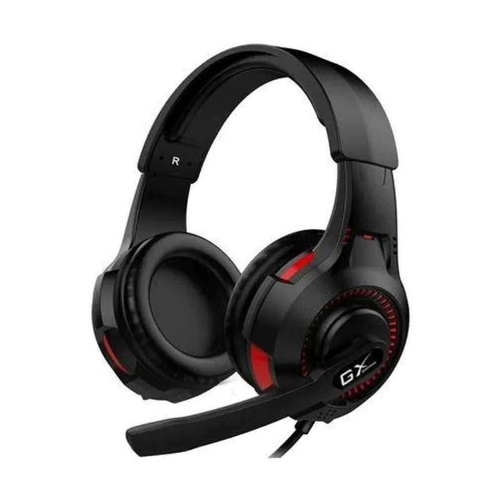 Audífonos gamer Genius HS-G600V alámbricos con diadema ajustable y micrófono negro con detalles rojos