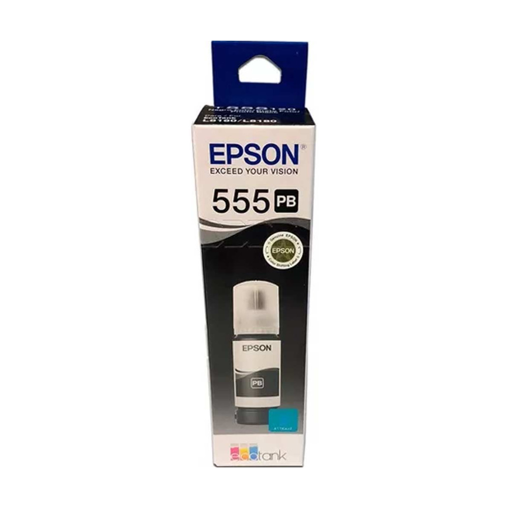 Botella de tinta negra Epson modelo C13T06Y12A con capacidad para 7.300 paginas en su empaque frontal