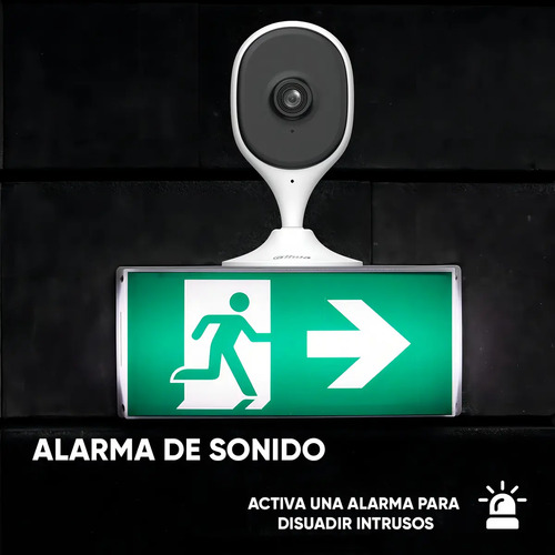 Cámara IP Dahua DH-C3A con función de alarma sonora para activar alerta y disuadir intrusos en el hogar.