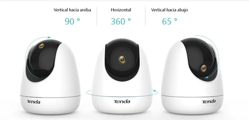 Tres cámaras Tenda CP3 mostrando el rango de movimiento vertical y horizontal con giro de 360 grados para monitoreo total.