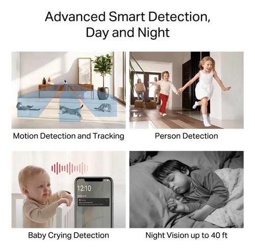 Funciones avanzadas de detección de movimiento, personas y llanto de bebé con visión nocturna de cámara Mercusys MC210 3MP 2K