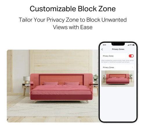 Configuración de zona de privacidad personalizable en app móvil para cámara Mercusys MC210 3MP 2K domo blanco