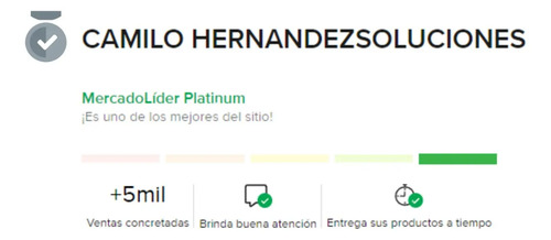 Reconocimiento MercadoLíder Platinum para Camilo Hernández Soluciones con más de 5 mil ventas concretadas y buena atención
