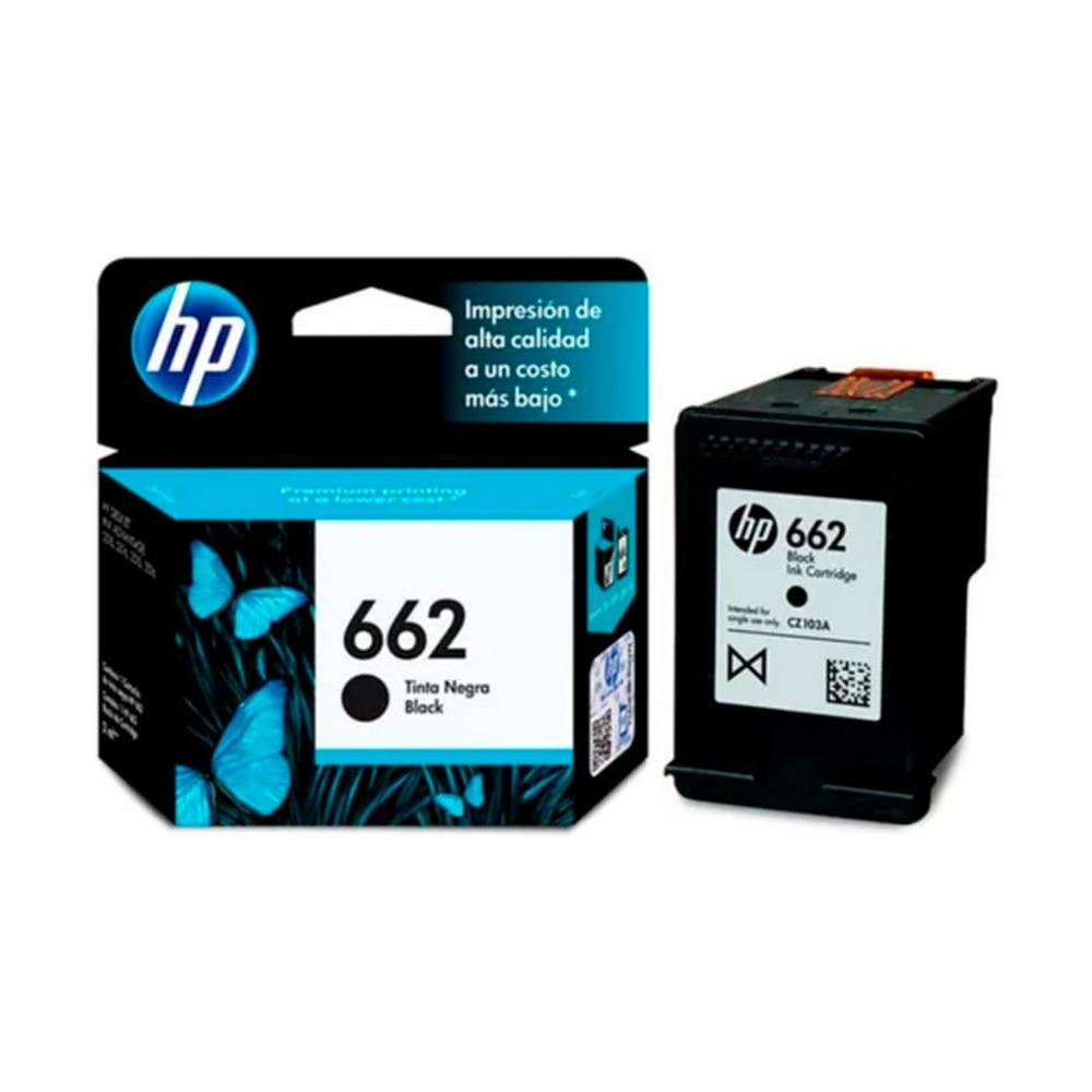 Cartucho original HP 662 negro modelo CZ103AL para impresoras Deskjet Ink Advantage con empaque visible