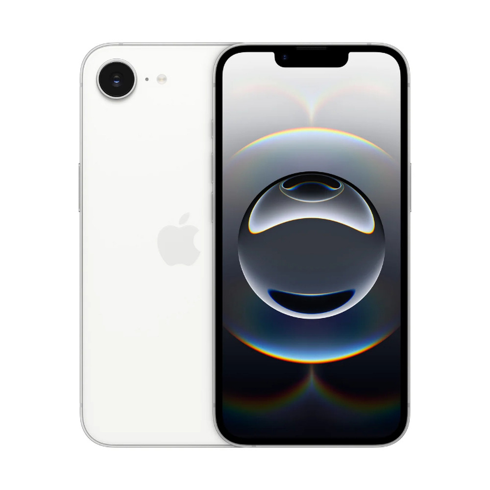 Celular Apple iPhone 16e modelo MD1R4BE/A color blanco con capacidad de 128GB mostrando vista frontal con pantalla encendida