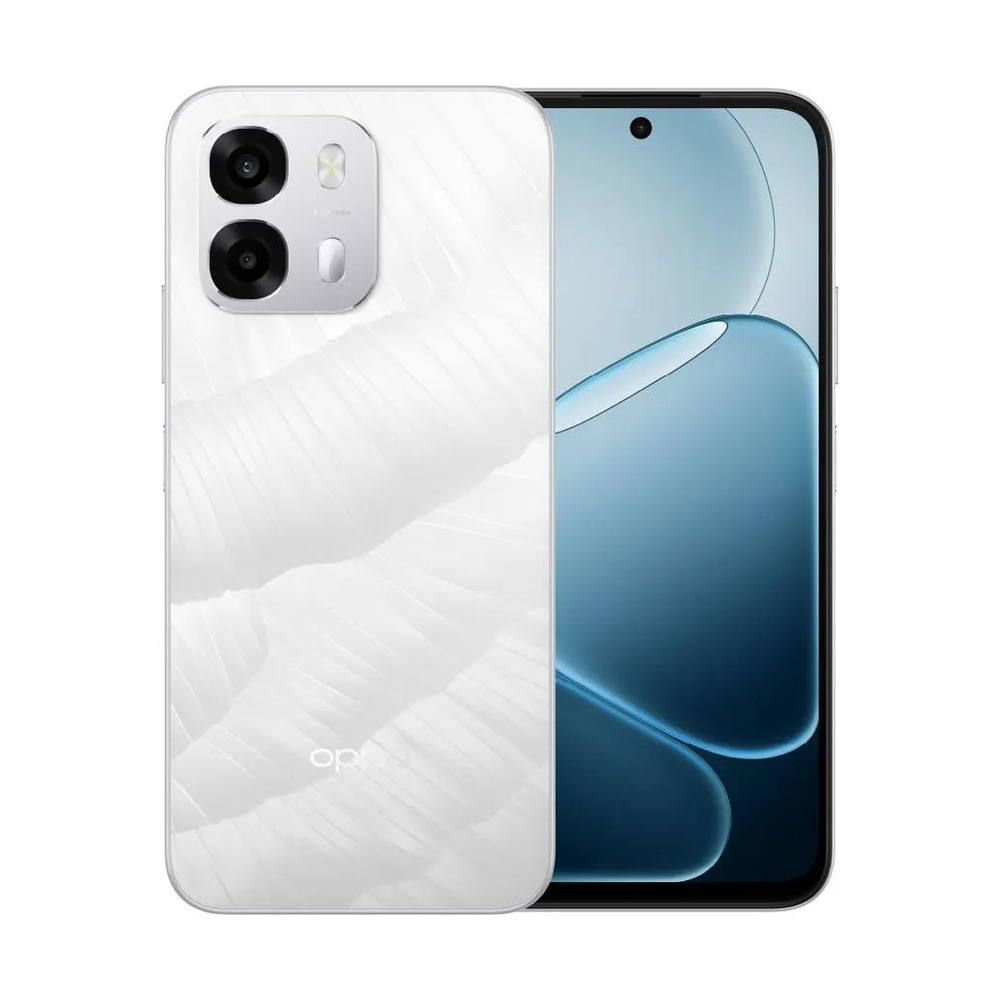 Celular OPPO A6s modelo CPH2815 color blanco Latus con 256GB y 6GB RAM mostrando vista frontal y trasera con cámara dual