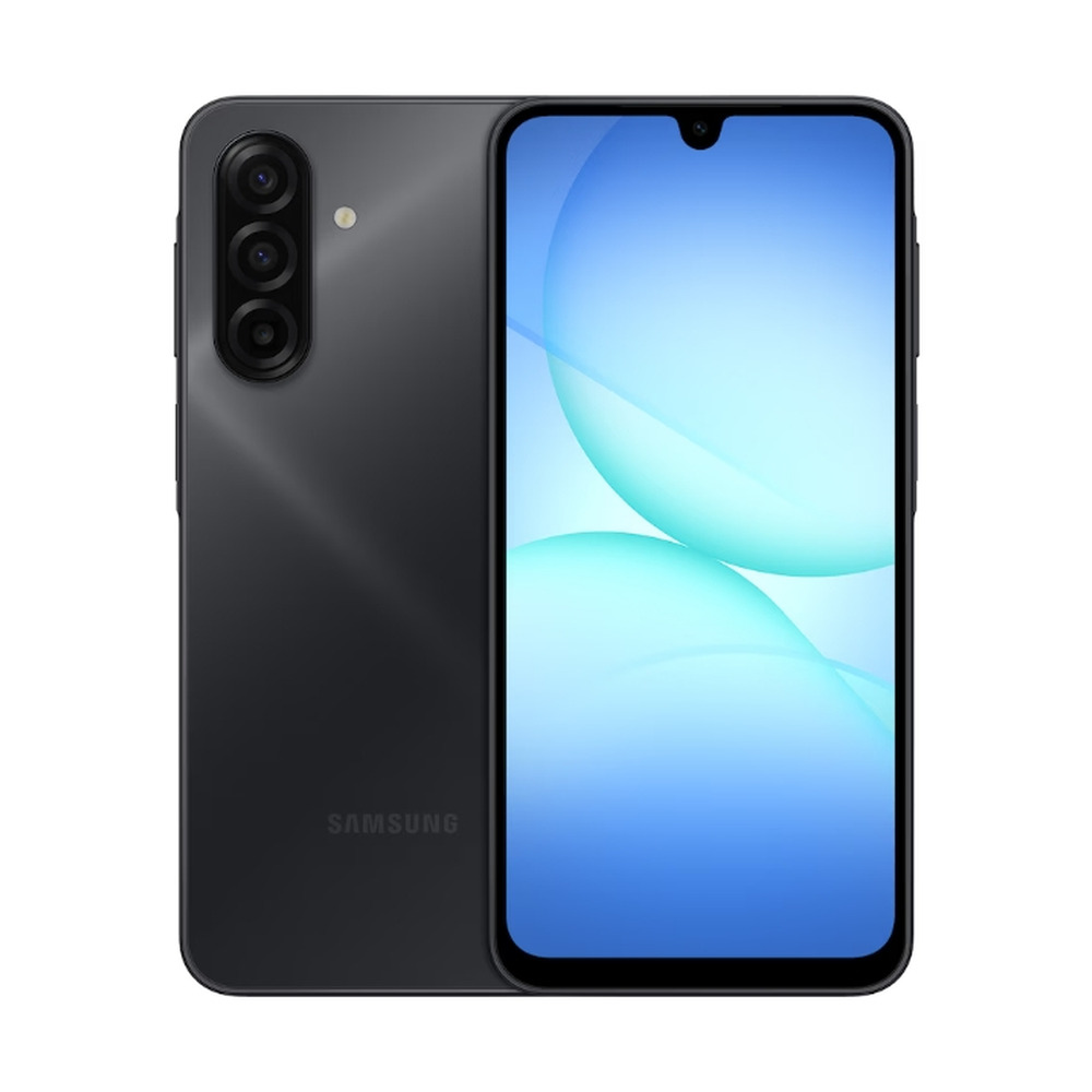 Celular Samsung Galaxy A17 modelo SM-A175FZKFLTC color negro con 128GB y 4GB RAM mostrando vista frontal y trasera