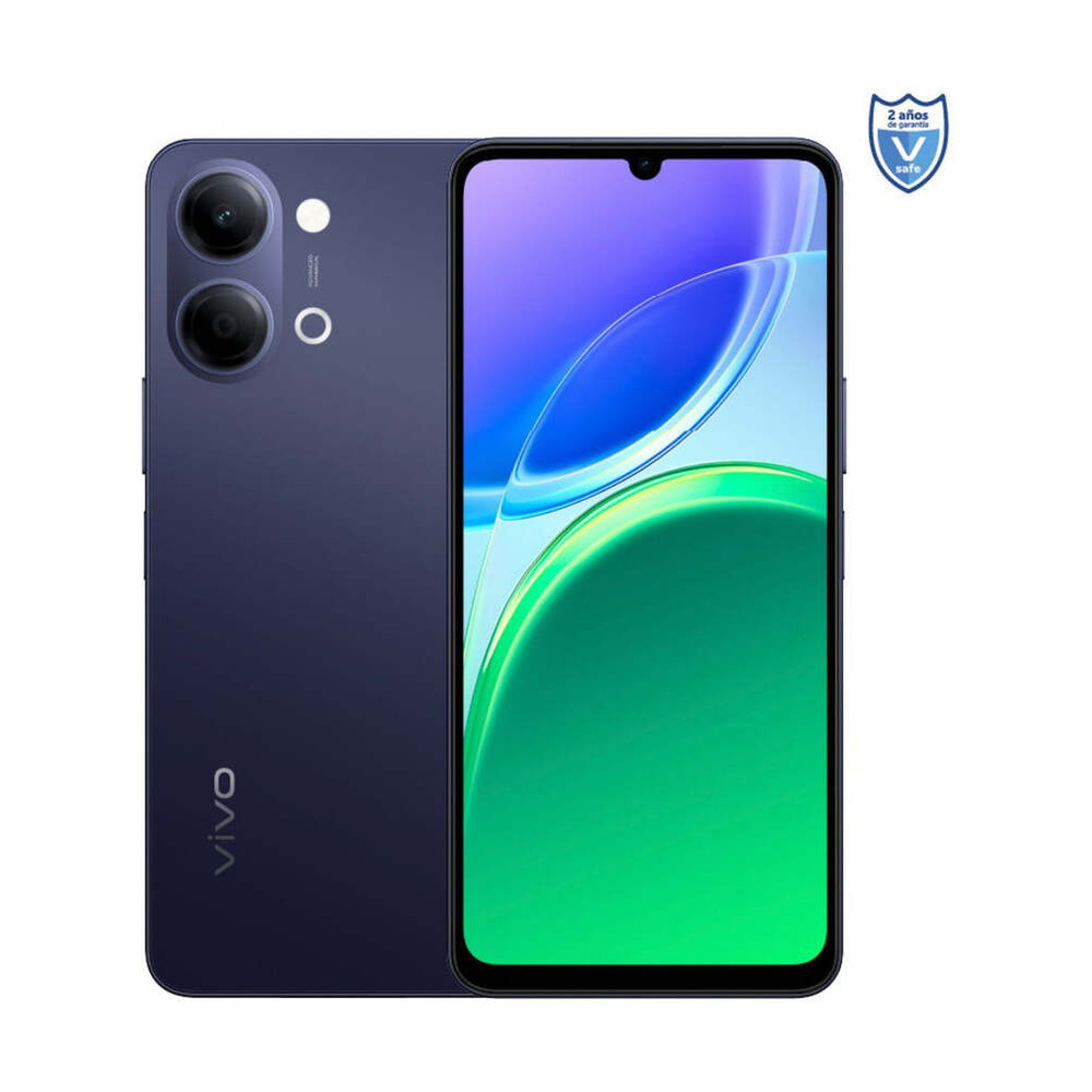 Celular Vivo Y05 modelo V2556 color negro naval con 4GB de RAM y 128GB de almacenamiento mostrando vista frontal y trasera con cámara doble