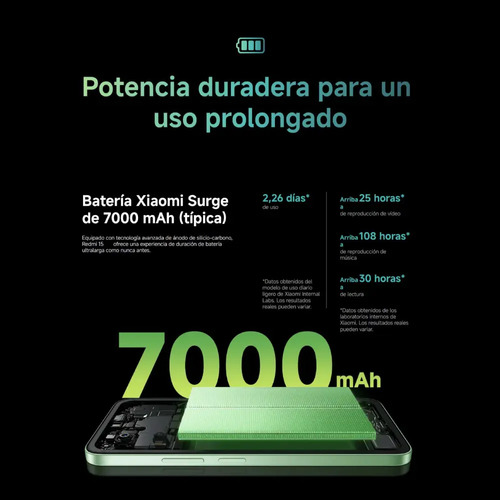 Batería de 7000 mAh del Xiaomi Redmi 15 Dual Sim con potencia duradera para uso prolongado y larga duración