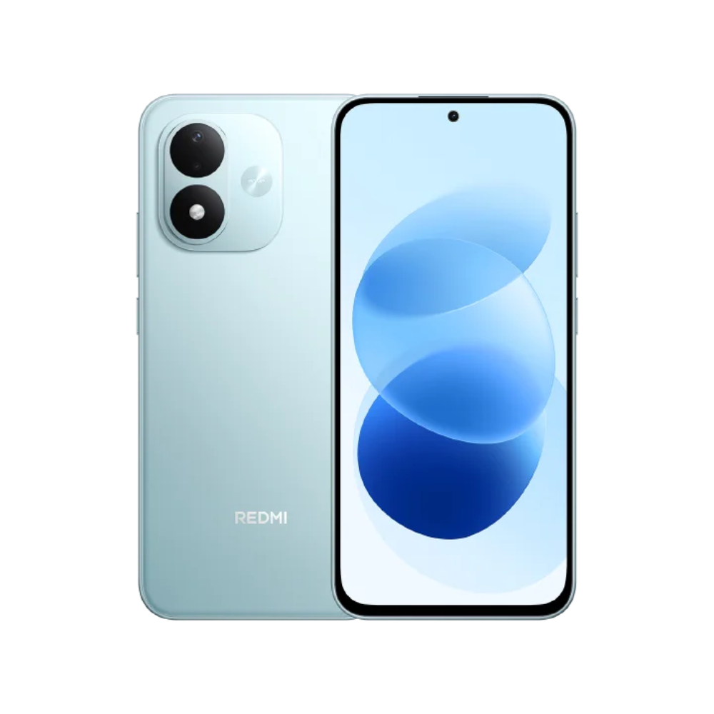 Celular Xiaomi Redmi Note 17 5G color sky teal con 6GB de RAM y 256GB de almacenamiento mostrando vista frontal y trasera