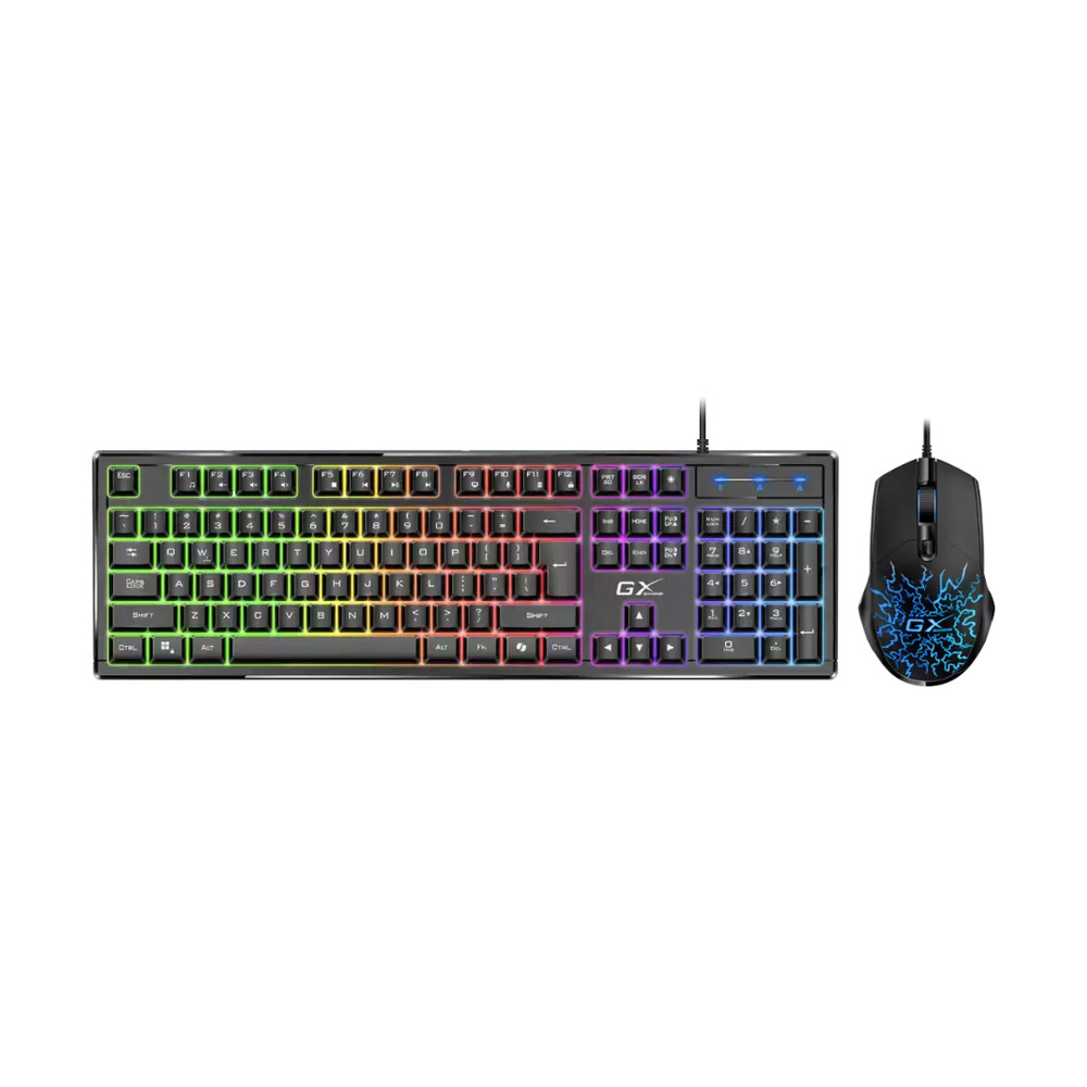 Combo teclado y mouse alámbricos gamer Genius Scorpion KM-GX3 con iluminación LED en colores y diseño negro