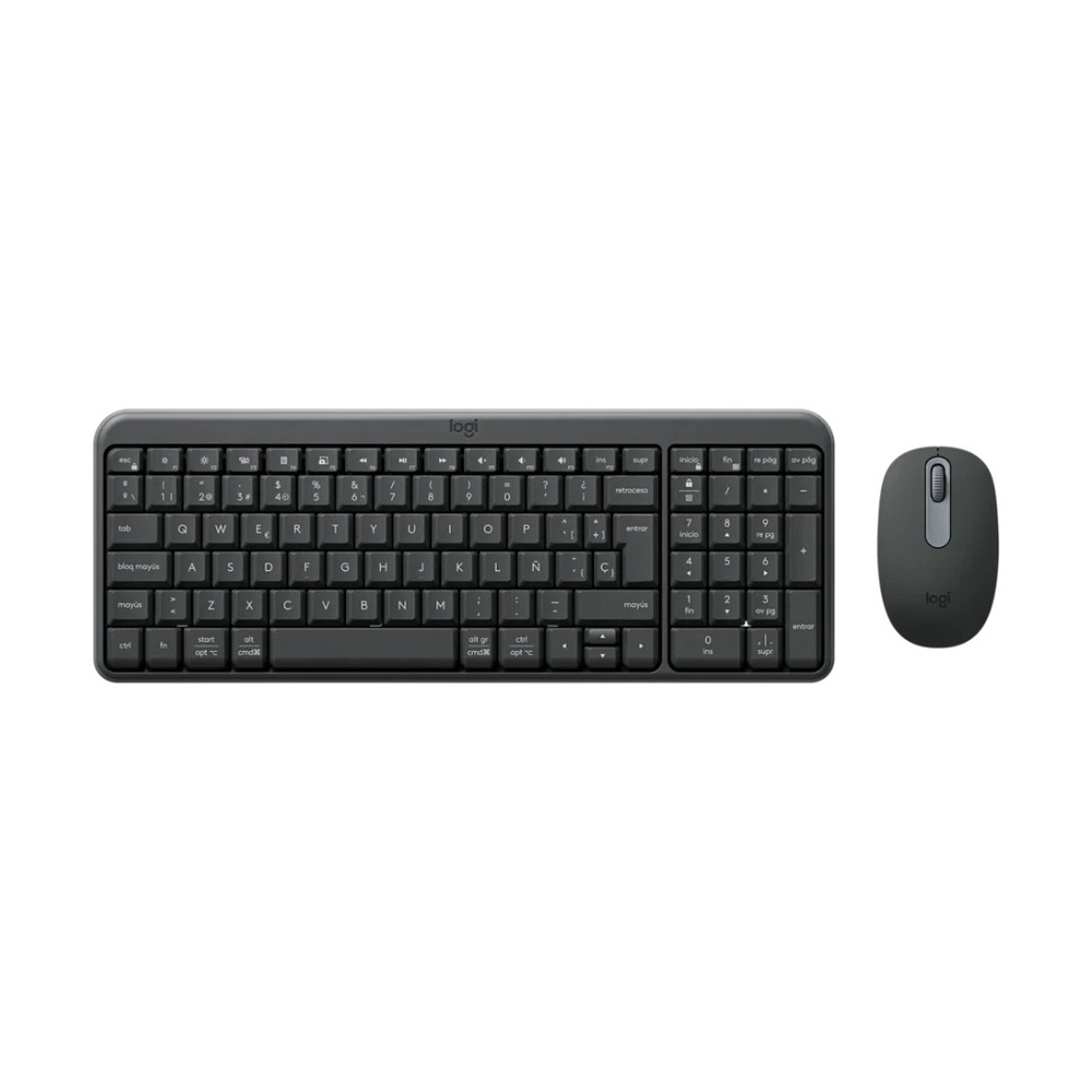 Combo teclado y mouse inalámbricos Logitech MK250 modelo 920-013513 en color grafito con teclado completo y mouse compacto