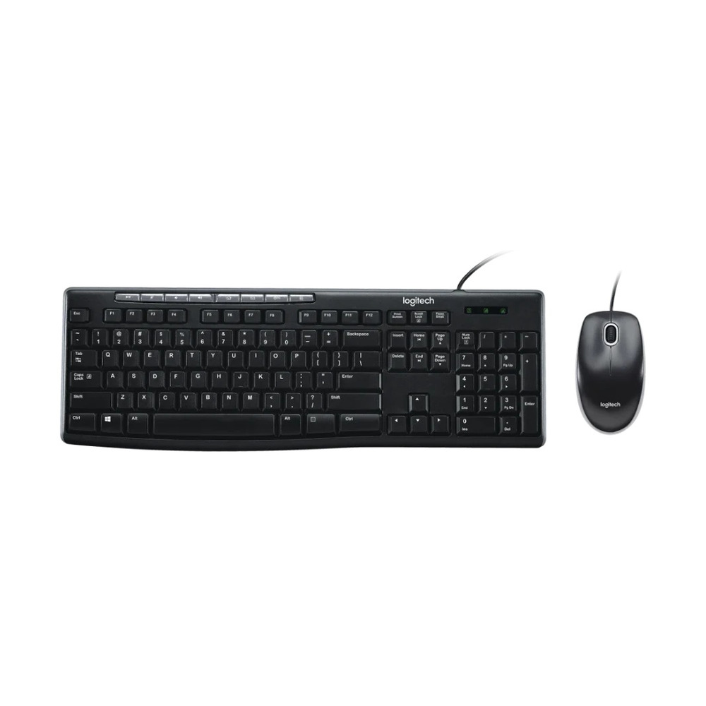 Combo teclado y mouse Logitech MK200 color negro con conexión por cable USB y teclado en español QWERTY