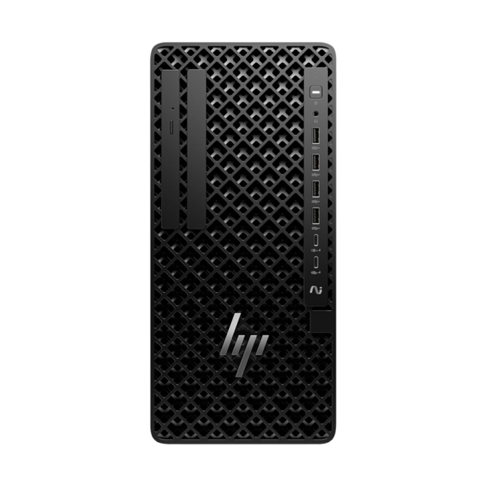 Computador de escritorio HPWORKSTATION G1i Z1 modelo BK7W2LTABM con Intel Core Ultra 9, 32GB RAM, 1TB SSD, vista frontal con puertos USB y Windows 11 Pro