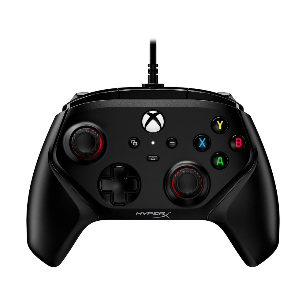 Control alámbrico Hyperx Clutch Gladiate modelo 6L366AA para Xbox con botones coloridos y joysticks analógicos en vista frontal