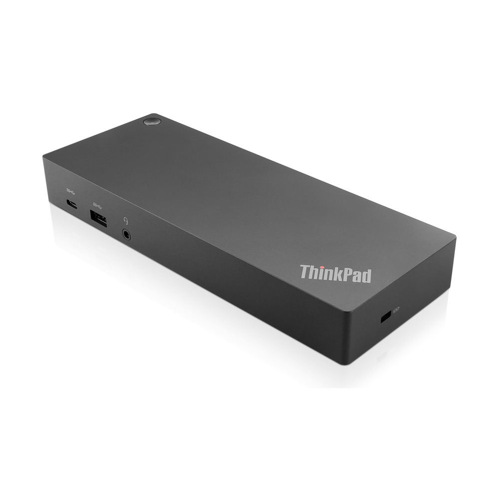 Dock hibrido Lenovo modelo 40AF0135US con conexiones USB C, USB A y puerto de audio para laptops ThinkPad
