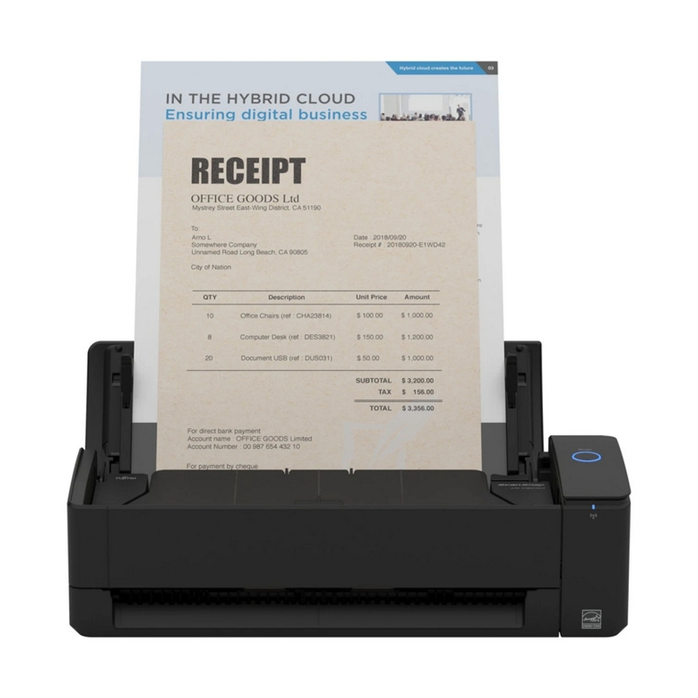 Escaner Ricoh IX1300 modelo PA03805-B005 con velocidad de 30ppm y 60ipm, duplex, tamaño A4 y conectividad Wi-Fi y USB 3.2 frontal