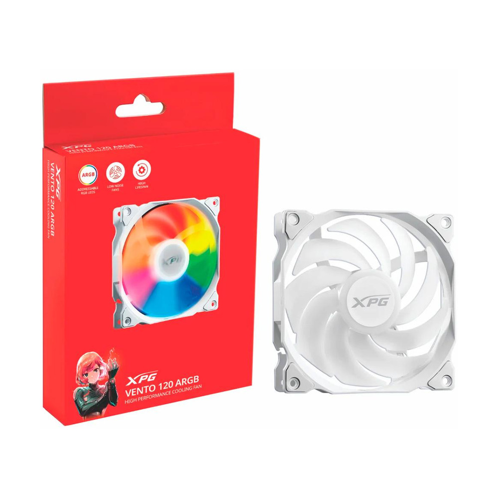 Ventilador fan cooler XPG by ADATA modelo VENTO120ARGBPWM-WHCWW color blanco con iluminación ARGB y tamaño 120 mm