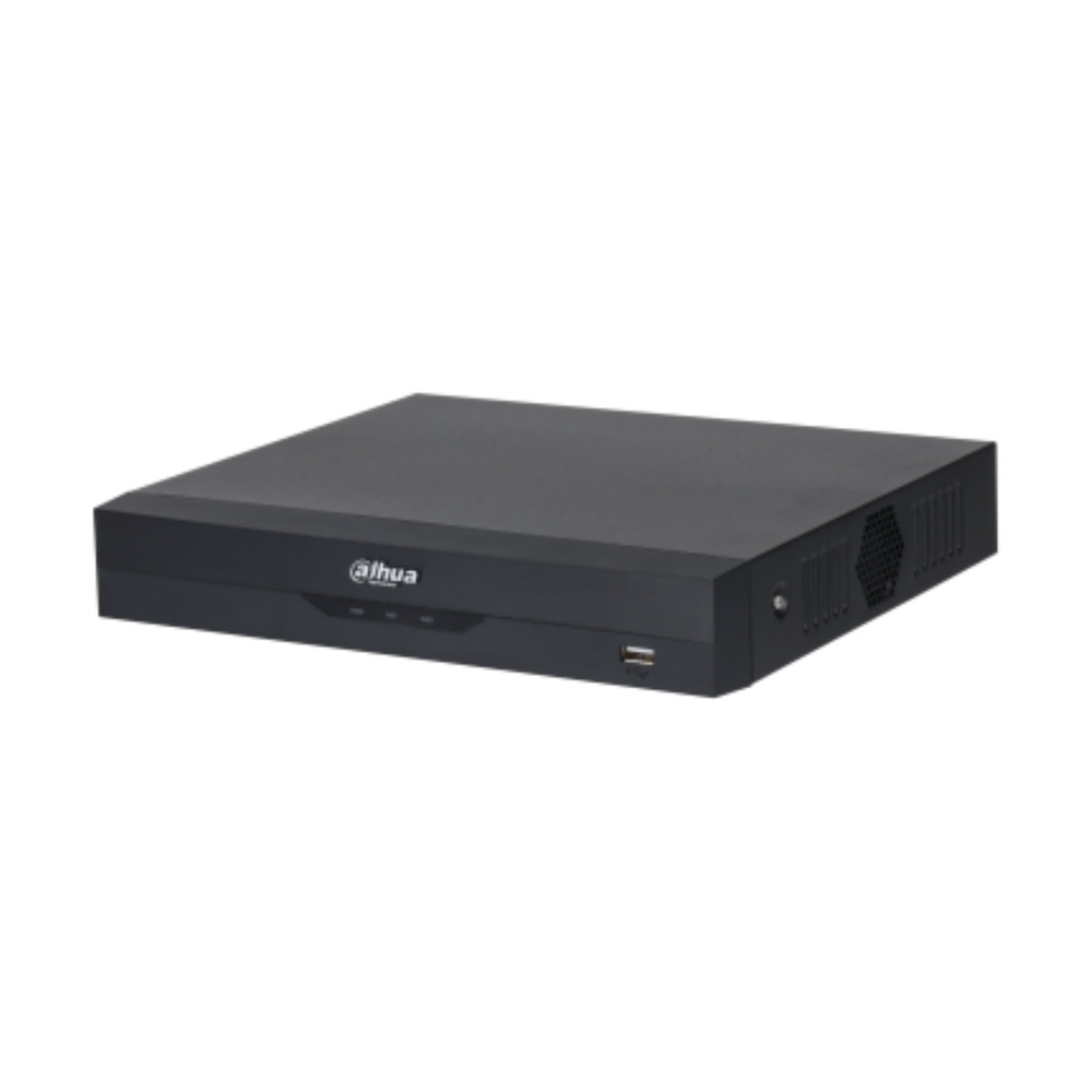 Grabador DVR Dahua modelo DH-XVR5104HS-I3/T con 10 canales 4 analógicos y hasta 6 IP en vista frontal para seguridad