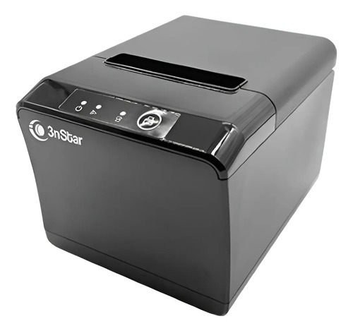 Impresora térmica 3nStar RPT004 color negro vista frontal con botones y logo visibles