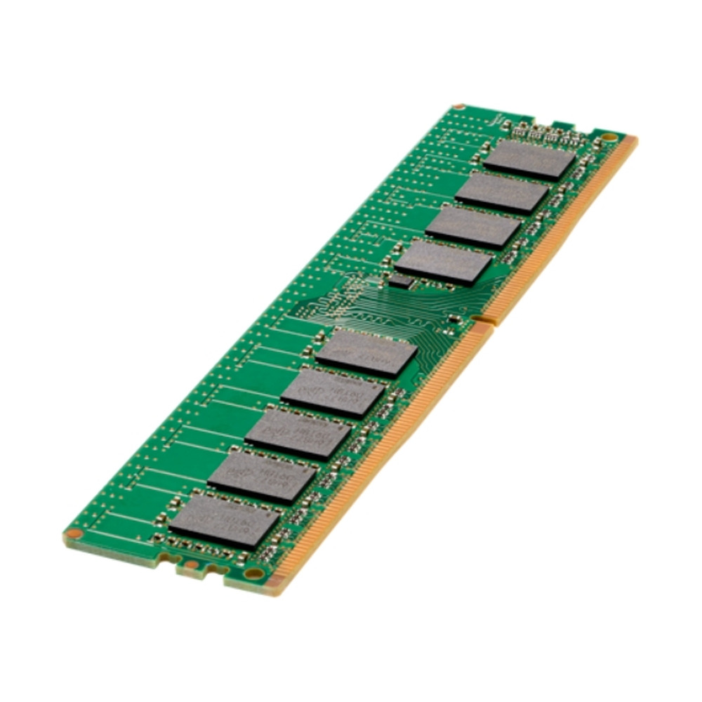 Memoria RAM para servidor HPE modelo P64339-B21 con capacidad de 32GB DDR5 y bus 4800B-E vista detalle de chips y contactos dorados