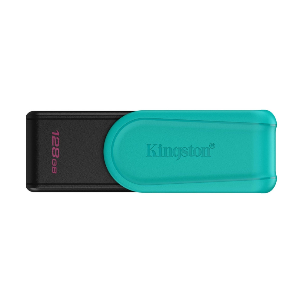 Memoria USB 3.2 Kingston DataTraveler Exodia S 128GB en color negro con tapa turquesa mostrando vista frontal