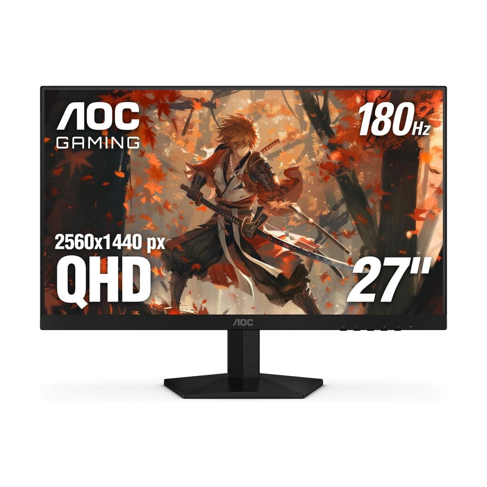 Monitor gamer AOC Q27G4XN de 27 pulgadas con resolución QHD y frecuencia de 180Hz mostrado de frente