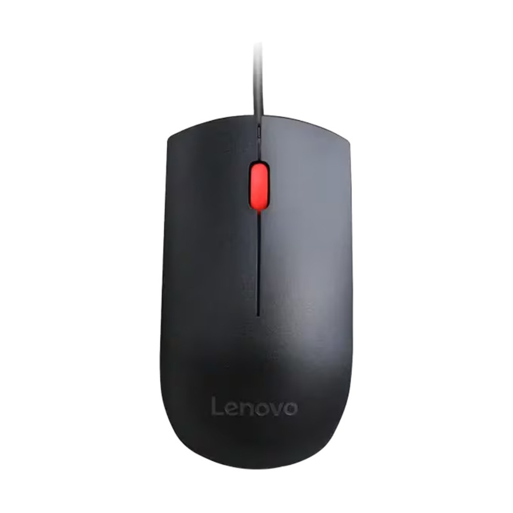 Mouse alámbrico Lenovo Essential modelo 4Y50R20863 color negro con scroll rojo para oficina y uso diario
