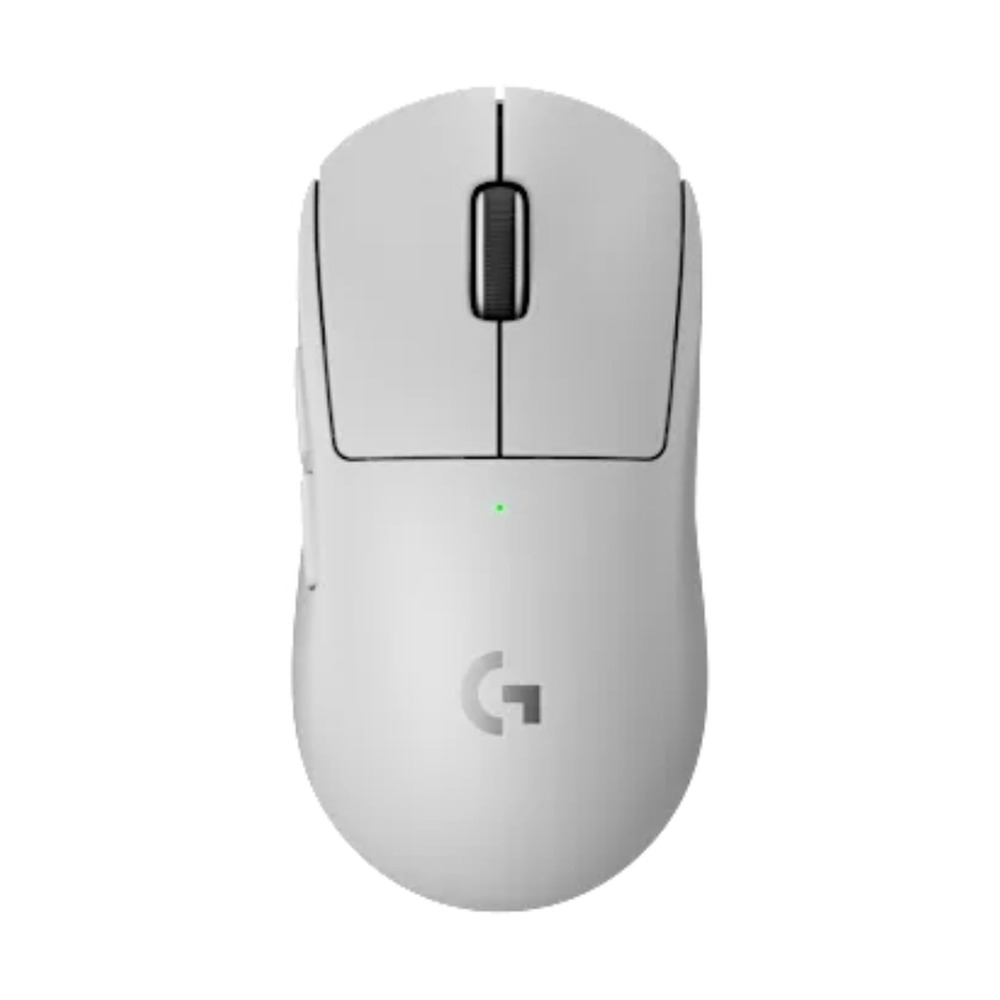 Mouse inalámbrico gamer Logitech PRO X Superlight 2 color blanco vista frontal con diseño ergonómico y rueda de desplazamiento