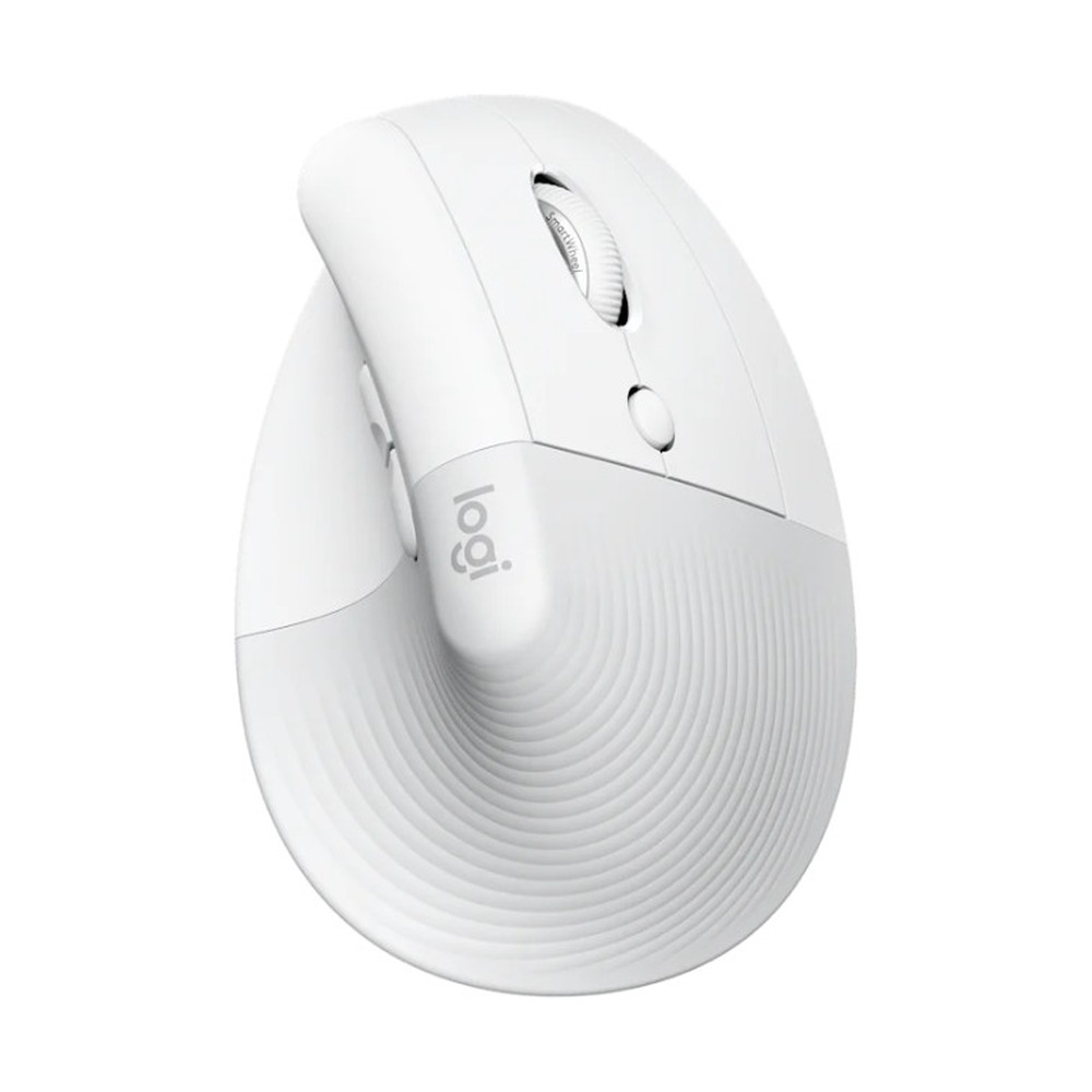 Mouse inalámbrico ergonómico Logitech Lift modelo 910-006469 en color blanco con diseño cómodo y botón scroll visible