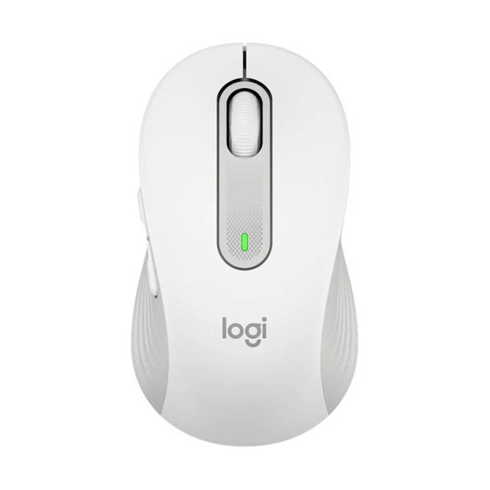Mouse inalámbrico Logitech Signature M650 color blanco vista frontal con diseño ergonómico y rueda de desplazamiento