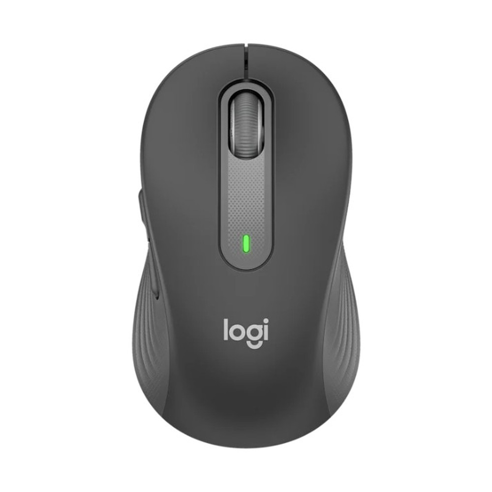 Mouse inalámbrico Logitech Signature M650 color grafito vista frontal con rueda y logo logi visible