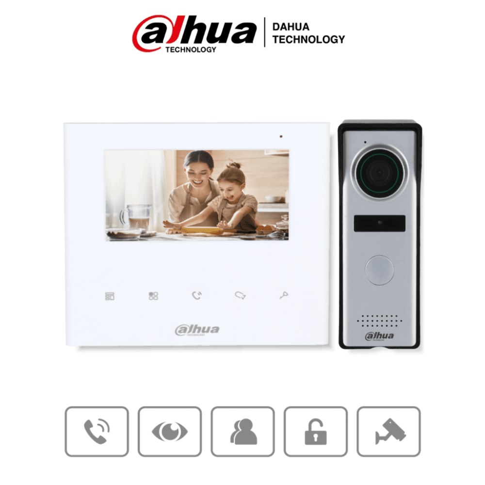 Kit de videoportero analógico con monitor de 4.3 y botones táctiles. Incluye frente de calle con cámara de 1.3 MP, múltiples tonos de timbre personalizables, y función de apertura de puerta para mayor seguridad y comodidad