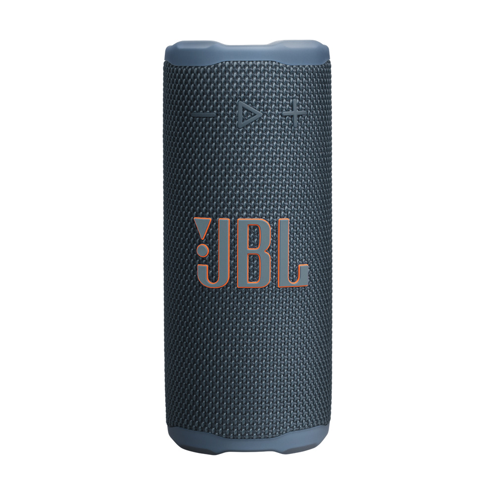 Parlante portátil Bluetooth JBL modelo JBLGRIPBLUAM en color azul con controles de volumen y reproducción al frente