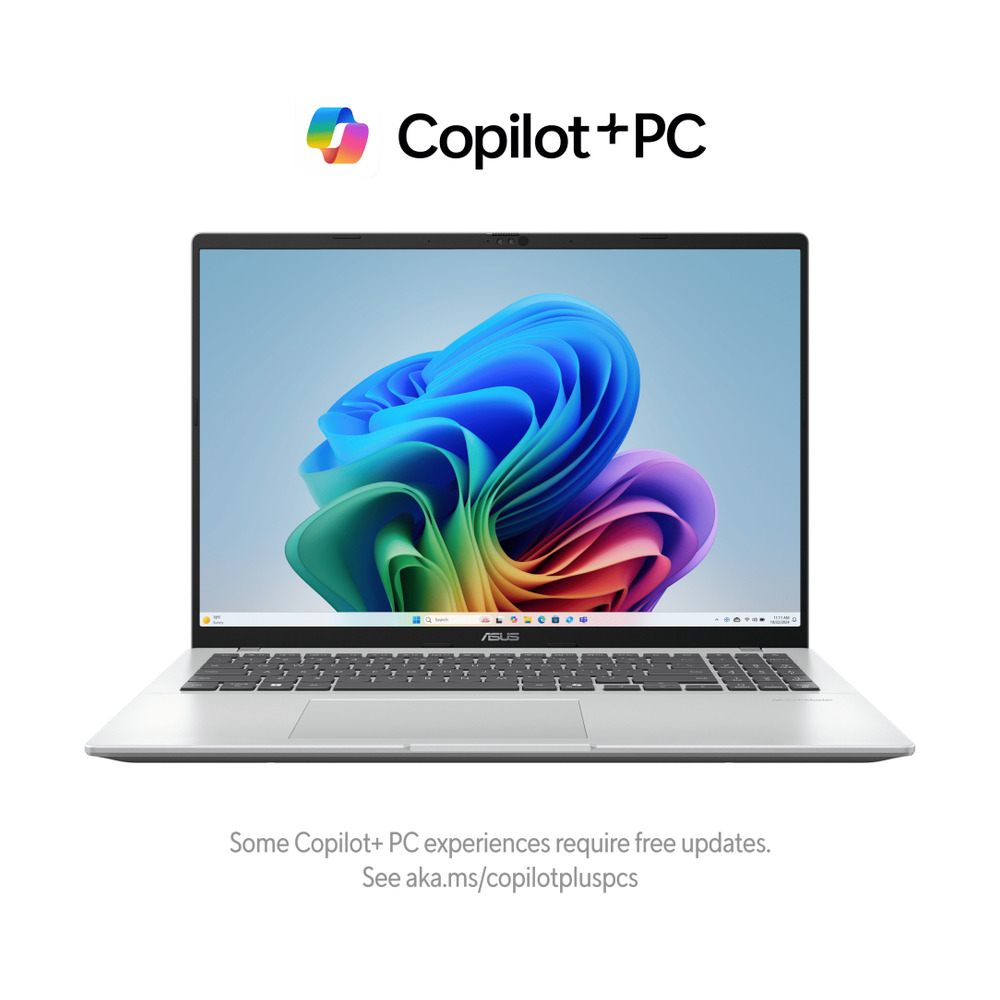 Portátil ASUS Vivobook 16 M1607KA con AMD Ryzen 5, 16GB RAM, SSD 512GB y sistema Linux mostrado de frente