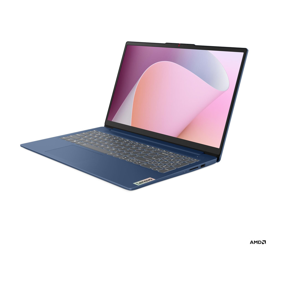 Portátil Lenovo IdeaPad Slim 3 15AMN8 color azul con procesador Ryzen 5, 8GB RAM y SSD 512GB en pantalla encendida
