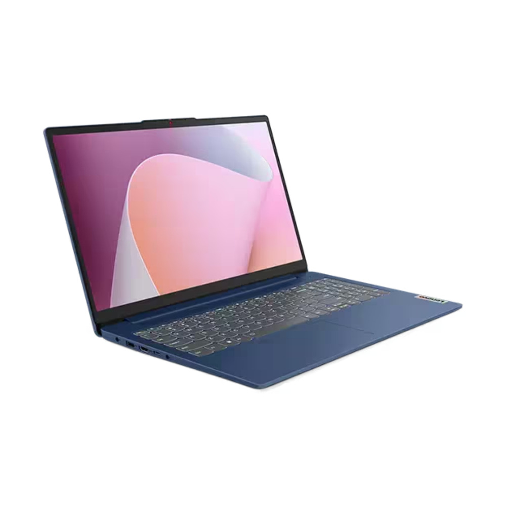 Portátil Lenovo IdeaPad Slim 3 modelo 82XQ000BLM en color azul con procesador Ryzen 5, 16GB de RAM y SSD de 512GB abierto mostrando pantalla y teclado