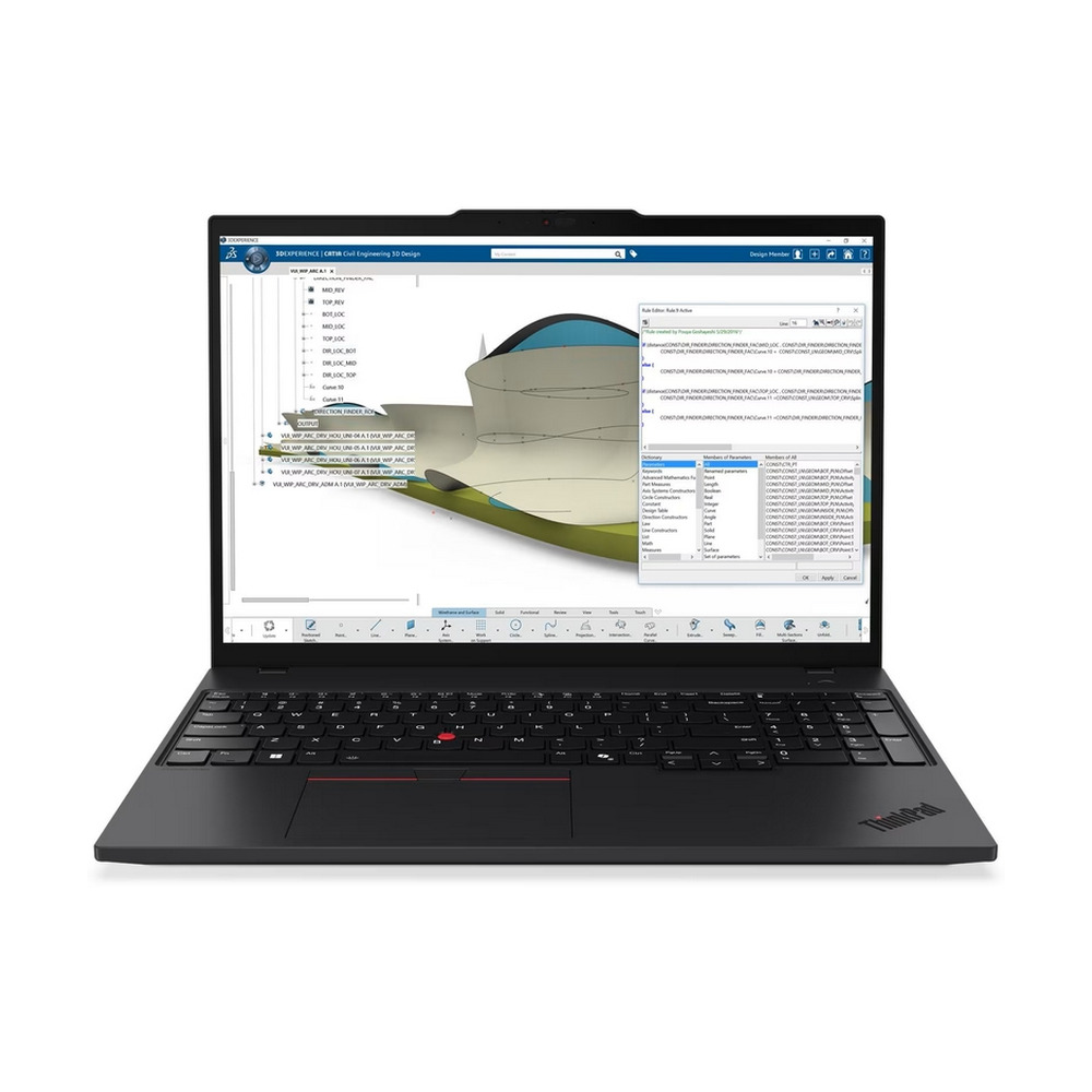 Portátil Lenovo ThinkPad P16s modelo 21QS0005LM con procesador AMD Ryzen 7 PRO 350 y pantalla de 16 pulgadas WUXGA mostrando software de diseño CAD