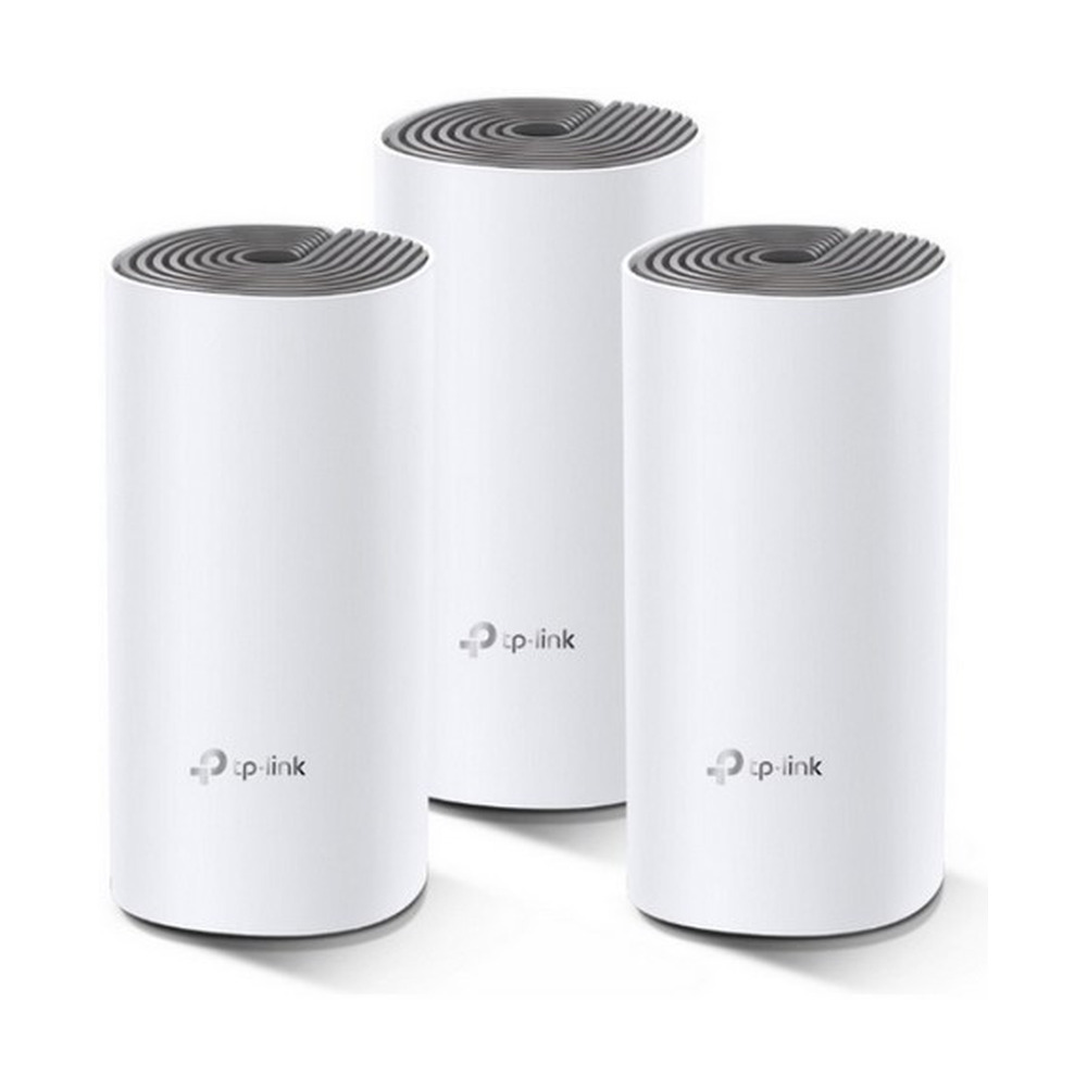 Router TP-Link Deco E4 pack de 3 unidades para wifi de malla doble banda AC1200 con diseño cilíndrico blanco