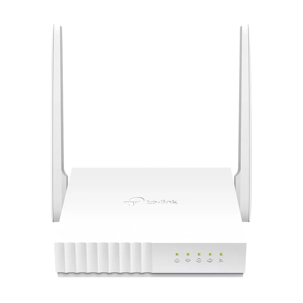 Router Tp-link XN020-G3 Gpon con 300Mbps y dos antenas en color blanco mostrando su vista frontal y luces indicadoras encendidas