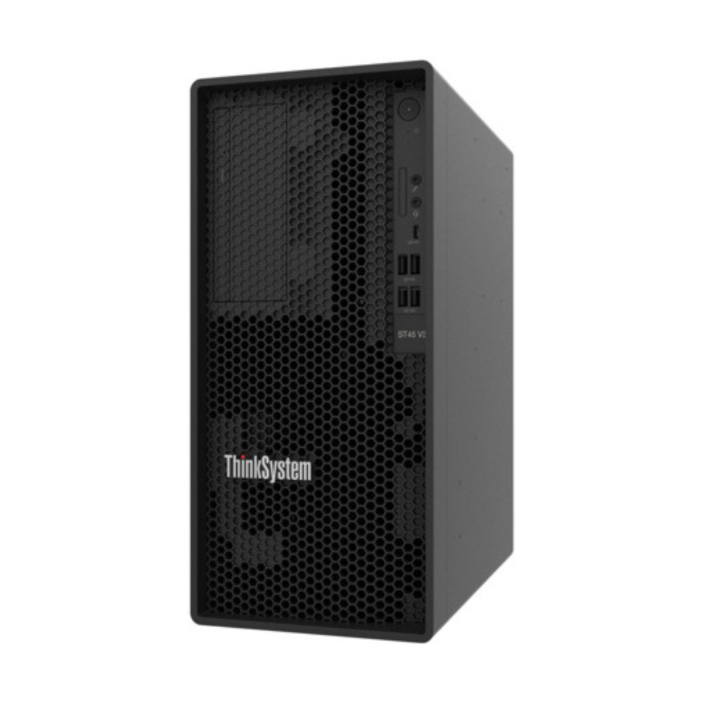 Servidor Lenovo ThinkSystem ST45 V3 modelo 7DH5A038LA con procesador AMD EPYC 4 núcleos 3.8GHz, 16GB RAM y disco 2TB 7200 rpm vista frontal