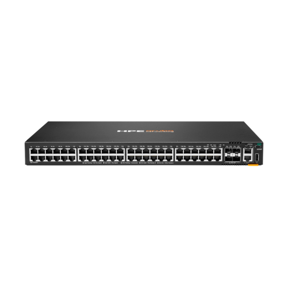 Switch Aruba modelo JL726B 6200F con 48 puertos Gigabit y 4 puertos SFP vista frontal para conexiones de red en Colombia