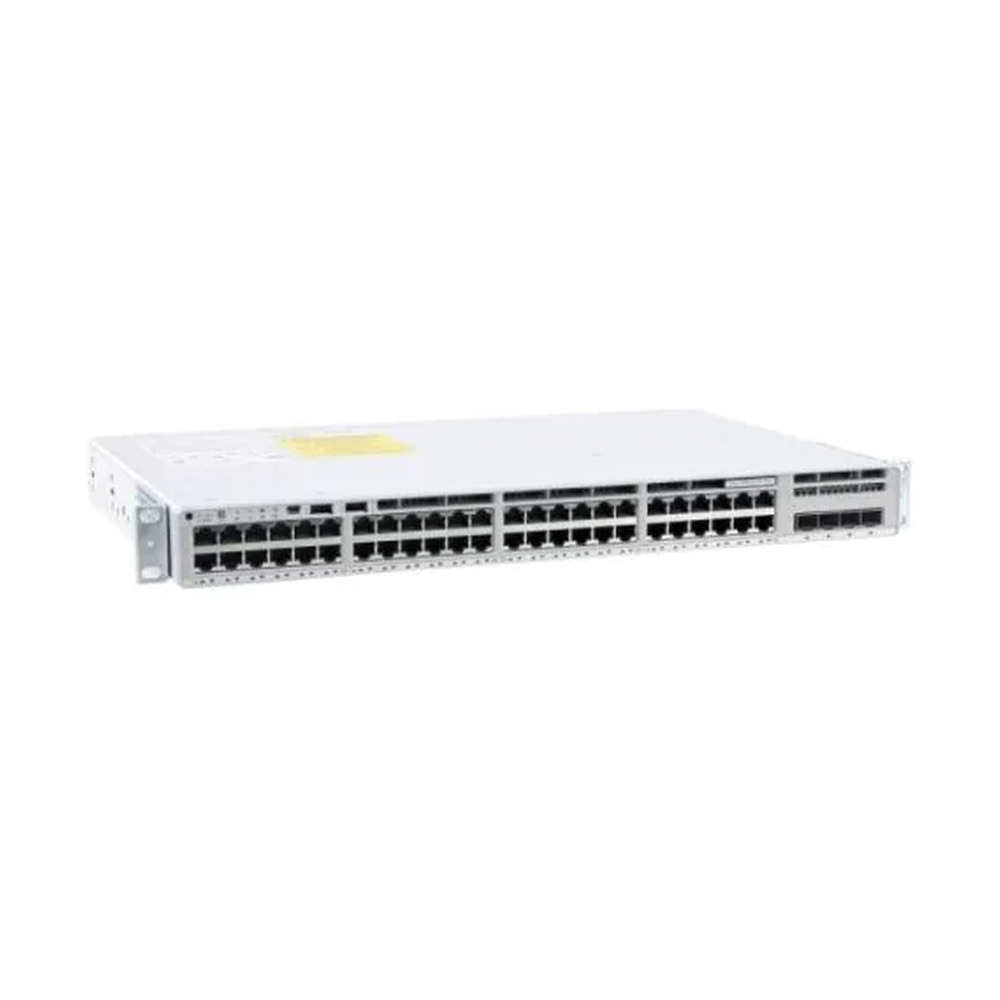 Switch Cisco Catalyst C9200L modelo C9200L-48P-4X-E con 48 puertos administrables mostrado de frente con todos sus puertos visibles